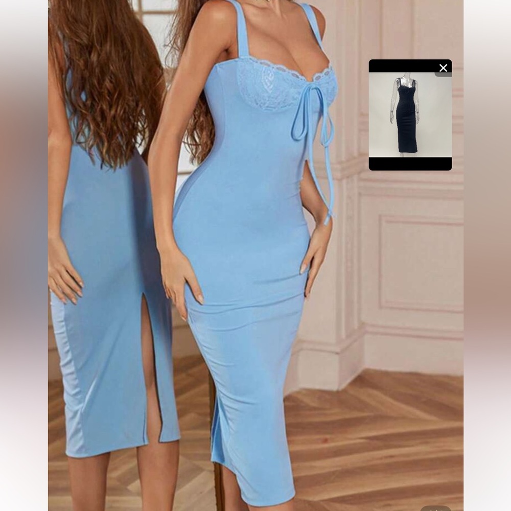 SHEIN Light Blue Bodycon Midi Dress